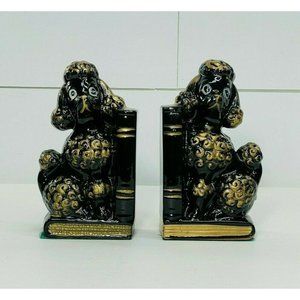 Vintage Ceramic Poodle Dog Book Ends Pen Holders Made In Japan